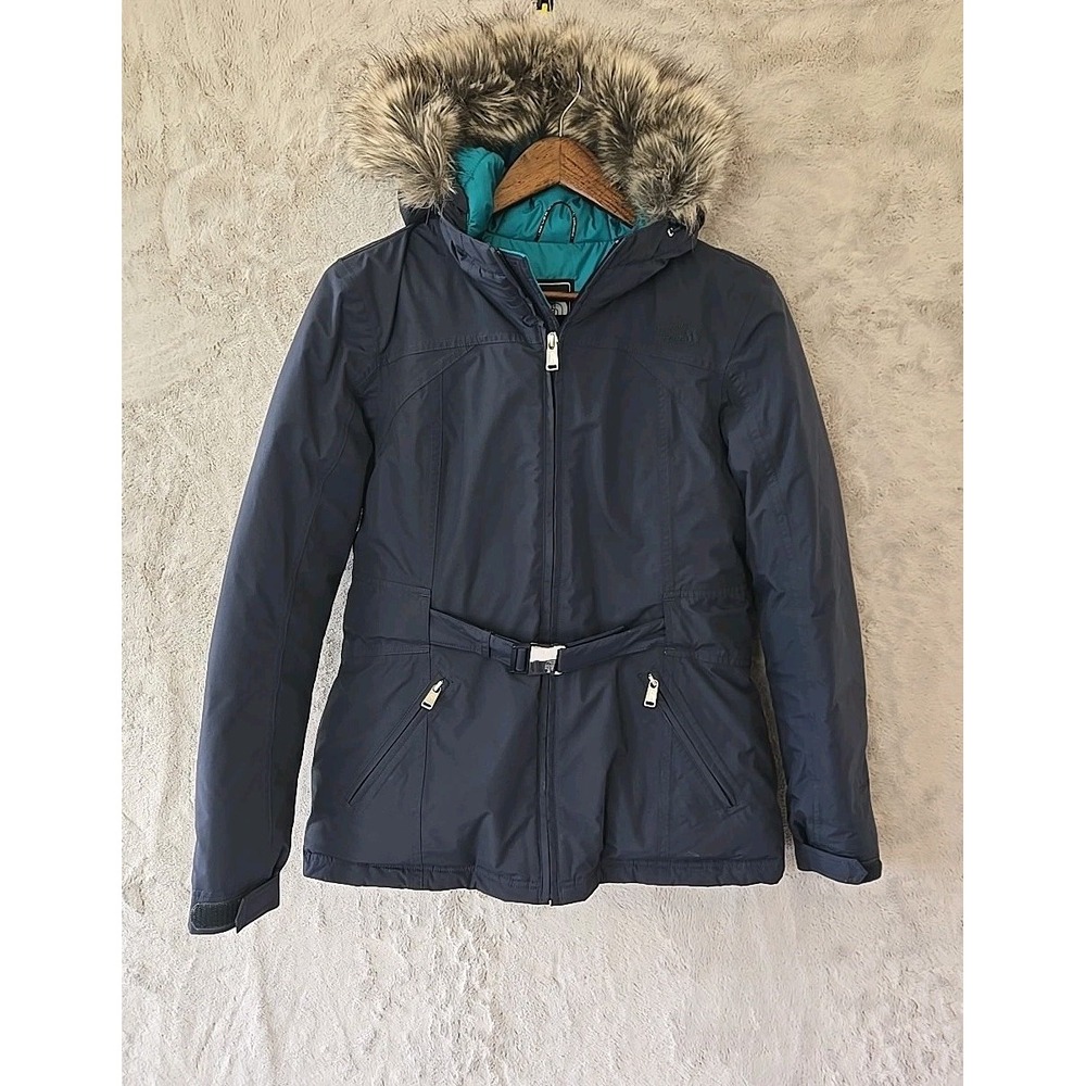 The North Face Blue HyVent Greenland Jacket Women's Med Faux Fur Hood Goose Down